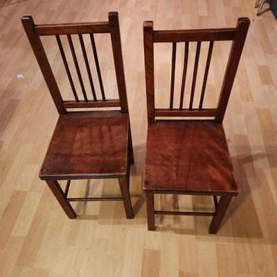 Pair Vintage Solid Wood Child Chairs Paris Mfg. South Paris Maine