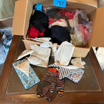 Box of sewing scraps & other