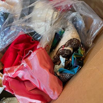 Box of sewing scraps & other
