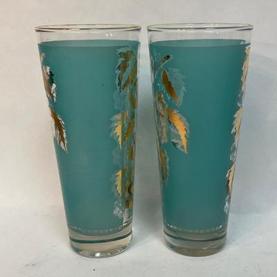 Mid Century Teal & Giold Highball glasses