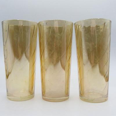 Vintage Iridescent Marigold Carnival Highball Beverage Glasses
