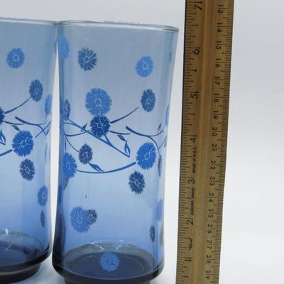 Lot of 2 vintage Libbey Drinking Beverage Glasses blue flowers