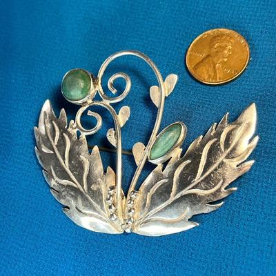 LARGE HAND MADE MEXICO SILVER WITH TURQUOISE STONES PIN