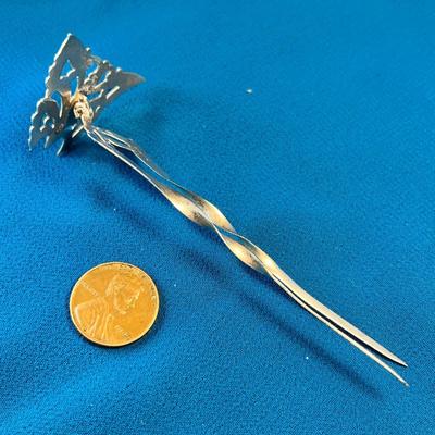 LOVELY ANTIQUE SILVER OPENWORK INCISED HINGED BUTTERFLY HAIRPIN OLD EUROPEAN TOUCHMARKS