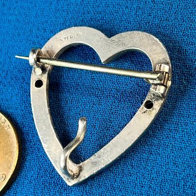 STERLING OPEN HEART PIN WITH HOOK FOR ADDING CHARM