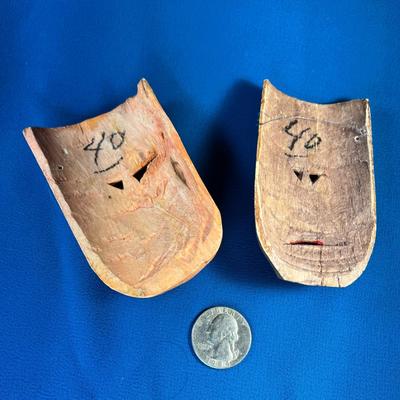 PAIR OF WOODEN CARVED, PAINTED MASKS POSSIBLY FROM SOUTH SEAS?