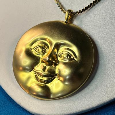 MAN IN THE MOON GOLDTONE PENDANT NECKLACE
