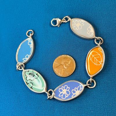 STERLING ARTISAN BRACELET WITH TWO-SIDED ENAMELED SEGMENTS WELL MADE