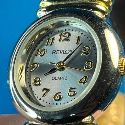 REVLON QUARTZ LADIES WRIST WATCH WITH GOLD FAUX LEATHER CUFF BAND