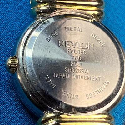 REVLON QUARTZ LADIES WRIST WATCH WITH GOLD FAUX LEATHER CUFF BAND