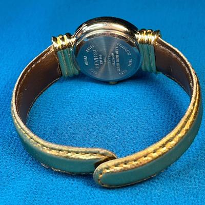 REVLON QUARTZ LADIES WRIST WATCH WITH GOLD FAUX LEATHER CUFF BAND