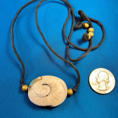 ANCIENT SEA SHELL FOSSIL NECKLACE WITH EMBEDDED COLORFUL STONES