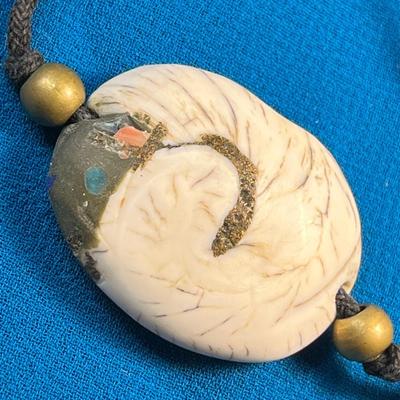 ANCIENT SEA SHELL FOSSIL NECKLACE WITH EMBEDDED COLORFUL STONES