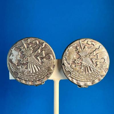 NAUTICAL THEMED LARGE BUTTON EARRINGS