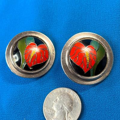 COLORFUL ENAMELED HAWAIIAN FLOWER BUTTON EARRINGS by LAUREL BURCH