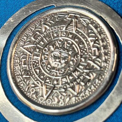 STERLING .925 MONEY CLIP, AZTEC CALENDAR MOTIF