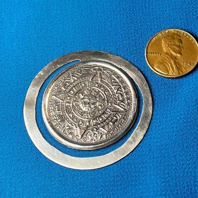 STERLING .925 MONEY CLIP, AZTEC CALENDAR MOTIF