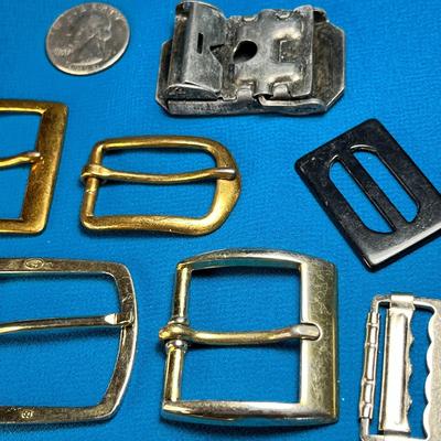 GROUP OF 11 DIFFERENT METAL BELT BUCKLES EXCEPT ONE BLACK PLASTIC