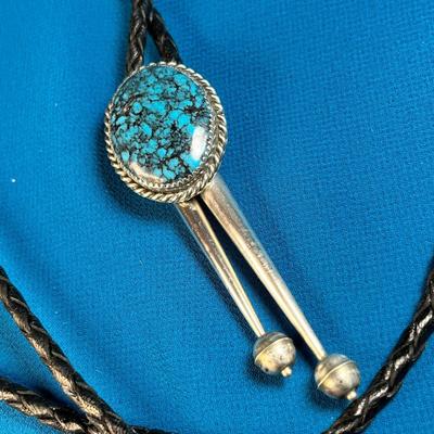 TURQUOISE MEDALLION IN SILVER? SETTING BOLO TIE, featuring CLIP FOR SECURING 