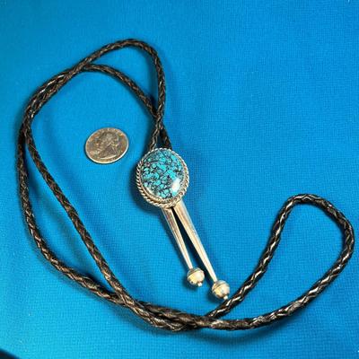 TURQUOISE MEDALLION IN SILVER? SETTING BOLO TIE, featuring CLIP FOR SECURING 