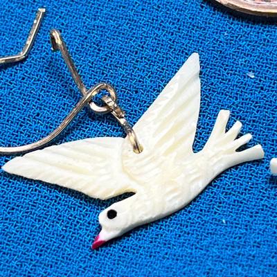 CARVED BONE FLYING BIRD EARRINGS