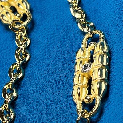 TWO-STRAND CHUNKY BRIGHT GOLDTONE CHAIN NECKLACE WITH RHINESTONE ACCENTS