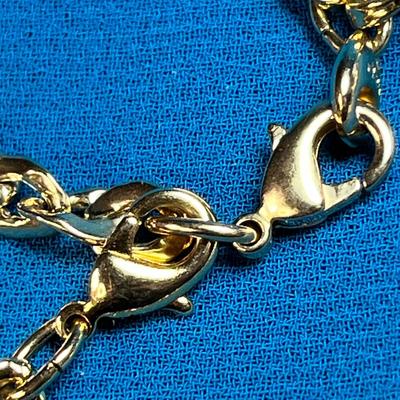 TWO-STRAND CHUNKY BRIGHT GOLDTONE CHAIN NECKLACE WITH RHINESTONE ACCENTS