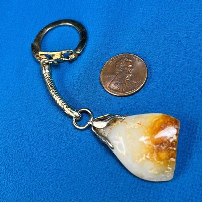 POLISHED WHITE, AMBER STONE KEY CHAIN