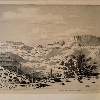 George Elbert Burr, Clouds Shadows, Apache trail, Arizona, Drypoint on paper, 1928-29
