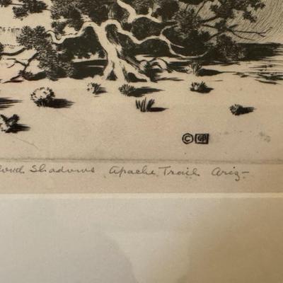 George Elbert Burr, Clouds Shadows, Apache trail, Arizona, Drypoint on paper, 1928-29