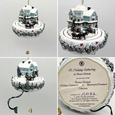 THE BRADFORD EDITIONS ~ Thomas Kinkade ~ Set Of Four (4) Illuminated Moving Christmas Ornaments