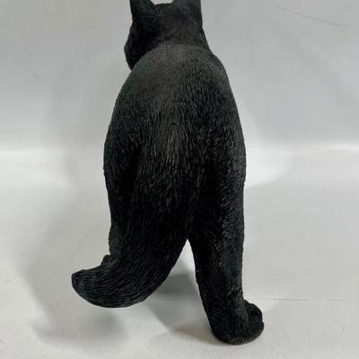 Cat Figurine Statue - Life-like Black Cat with gold eyes walking realistic figure