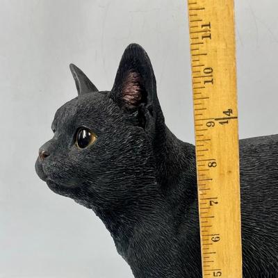 Cat Figurine Statue - Life-like Black Cat with gold eyes walking realistic figure