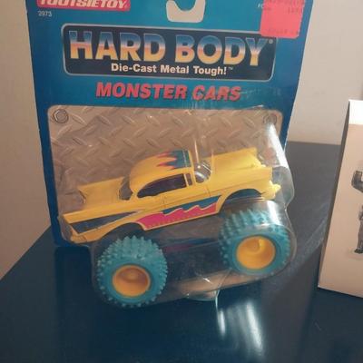 MATCHBOX '57 CHEVY, DEPT 56 CAR AND COP, TOOTSIE TOY MONSTER CAR