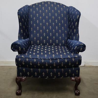Custom Upholstered Wing Back Chair with Ball & Claw Feet