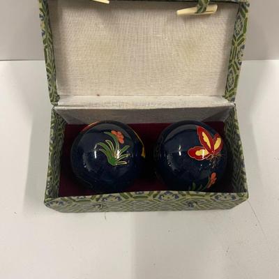 Pair Vintage Oriental Enamel Chiming / Medicine Balls