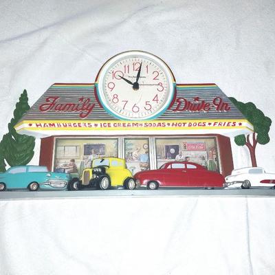 WALL HUNG FAMILY DRIVE-IN SCENE WITH CLOCK