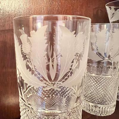 Antique Edinburgh Thistle Cut Crystal Glassware 13 Piece Set