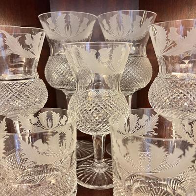 Antique Edinburgh Thistle Cut Crystal Glassware 13 Piece Set