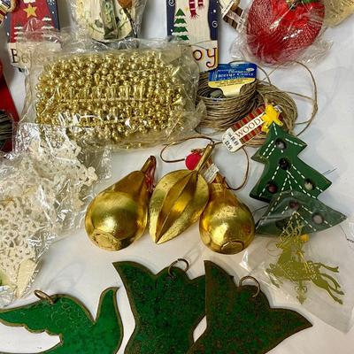 Misc. Christmas Holiday Decor Lot - Kurt S Adler ornaments, beaded trim, bows, etc.