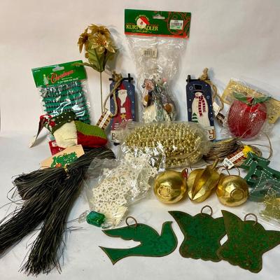 Misc. Christmas Holiday Decor Lot - Kurt S Adler ornaments, beaded trim, bows, etc.