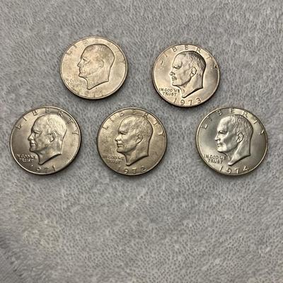 Collection of 5 Eisenhower Silver Dollar Coins