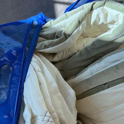 Cream & Green Velvet King Set of Comforter & Pillows in Blue Plastic