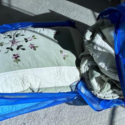 Cream & Green Velvet King Set of Comforter & Pillows in Blue Plastic