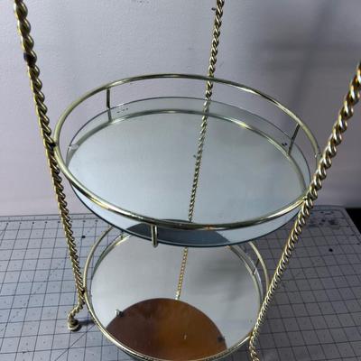 3 Tiered Gold twisted Metal with Mirrored Shelf 