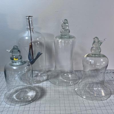4 Glass Bell Domes 