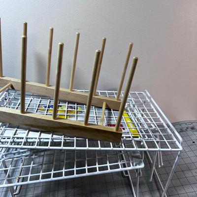 Shelves and Wood Plate Rack. 