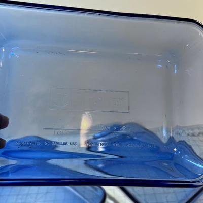 3 Anchor Hocking BLUE Baking set of Glass Dishes