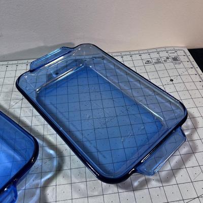 3 Anchor Hocking BLUE Baking set of Glass Dishes