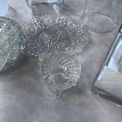 Clear Glass Lot: Candy Jars, Vases, Lantern Glass 